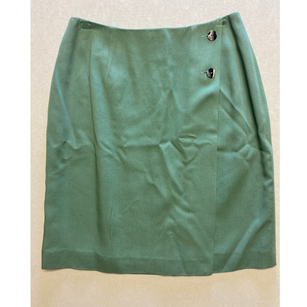 Forenza Vintage Sage Green Wool Blend Pencil Skirt Size 8 Faux Wrap Button Front